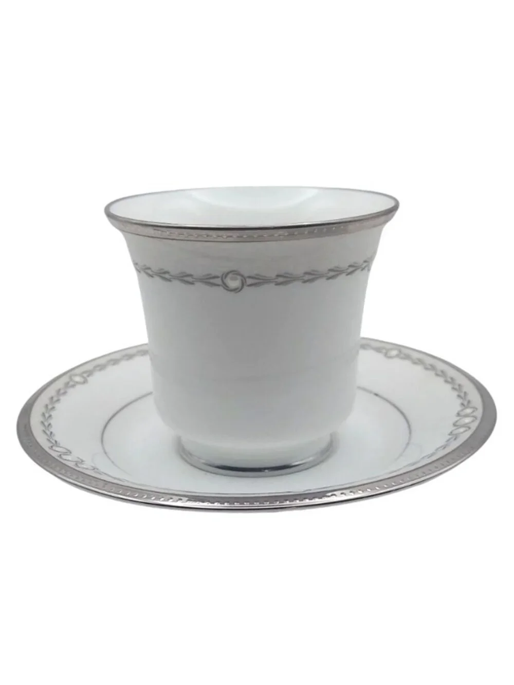 Noritake Bone China Tea Cup & Saucer Pearl Luxe Porcelain Japan 4816 Silver Trim